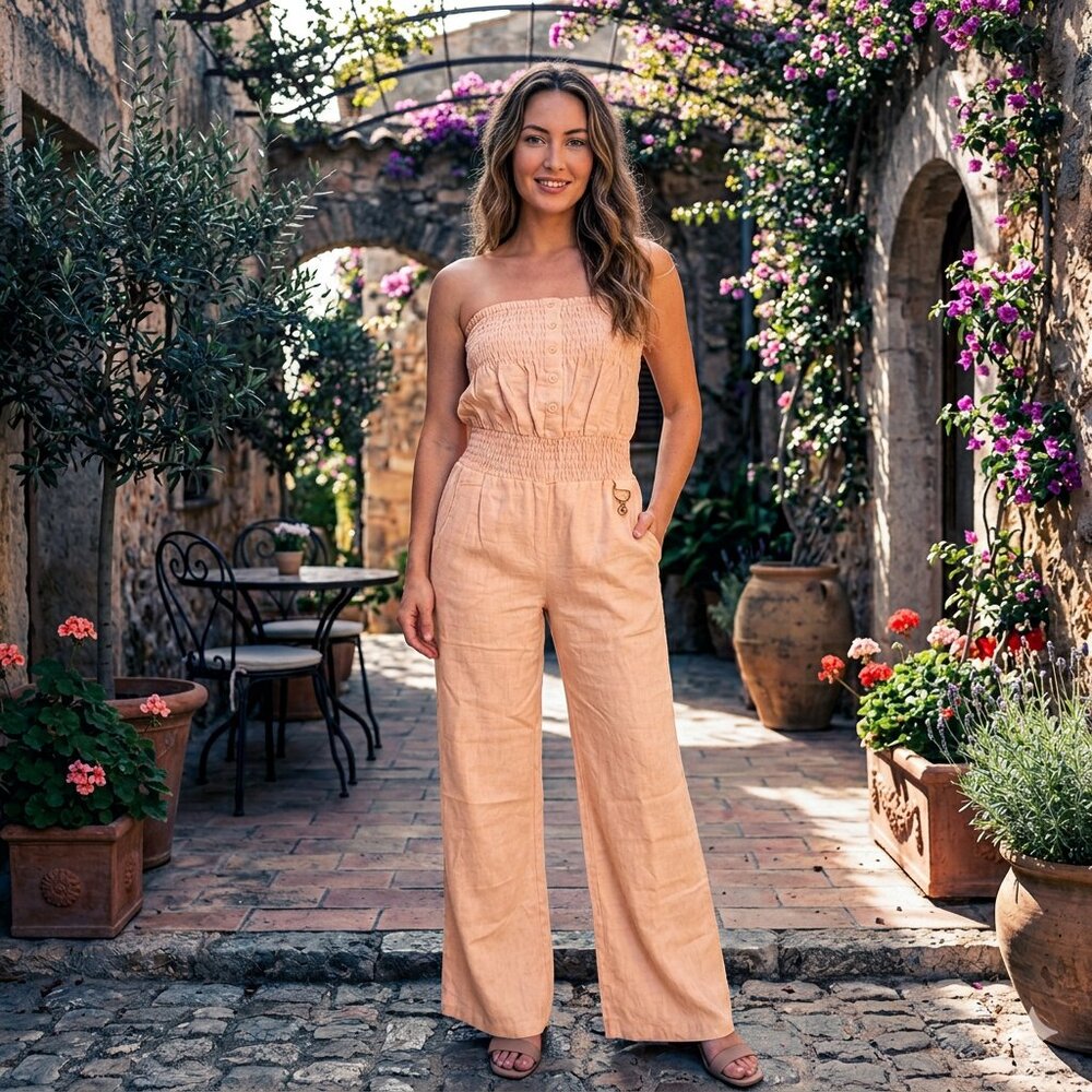 ROCAWEAR Linen Button Stretchy Jumpsuit Size Large NEW